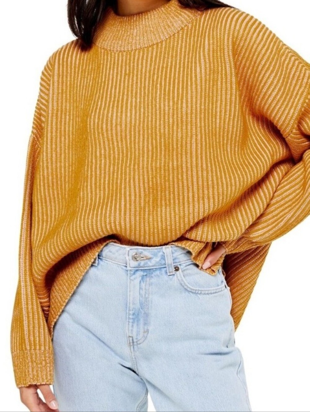 Topshop Mustard Ribbed Oversized Chunky Knit Sweater